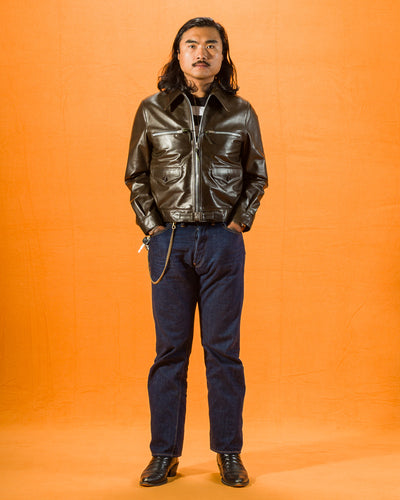 Y'2 Leather Sheepskin French Cyclist Jacket (YK-07) - Olive - Standard & Strange