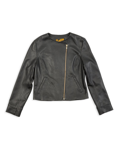 Y'2 Leather Steer Oil Collarless Jacket (LR-04) - Black - Standard & Strange
