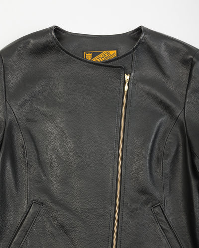 Y'2 Leather Steer Oil Collarless Jacket (LR-04) - Black - Standard & Strange