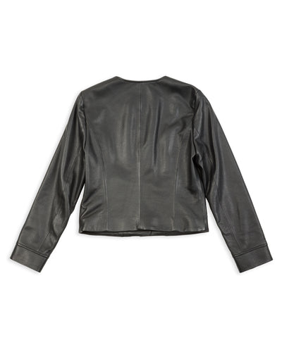 Y'2 Leather Steer Oil Collarless Jacket (LR-04) - Black - Standard & Strange