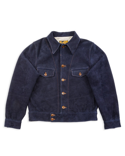 Y'2 Leather Steer Roughout 30's Style French Cycle Short Jacket (TB-153) - Navy - Standard & Strange