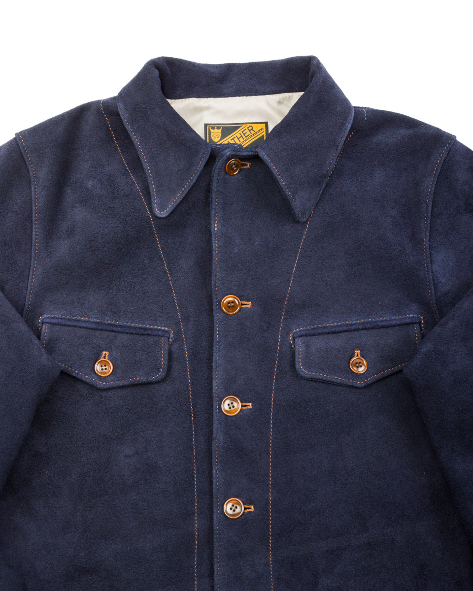 Y'2 Leather Steer Roughout 30's Style French Cycle Short Jacket (TB-153) - Navy - Standard & Strange