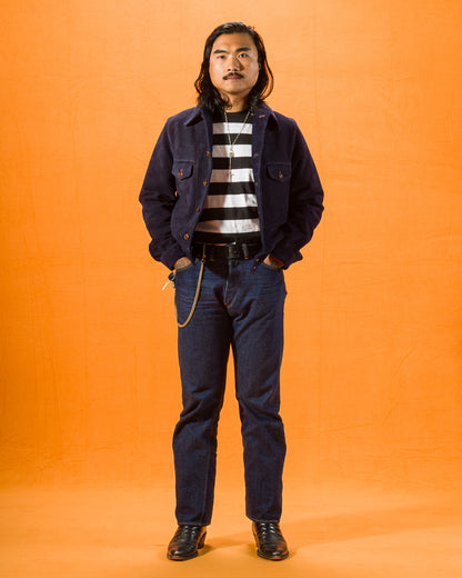 Y'2 Leather Steer Roughout 30's Style French Cycle Short Jacket (TB-153) - Navy - Standard & Strange