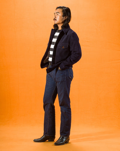 Y'2 Leather Steer Roughout 30's Style French Cycle Short Jacket (TB-153) - Navy - Standard & Strange