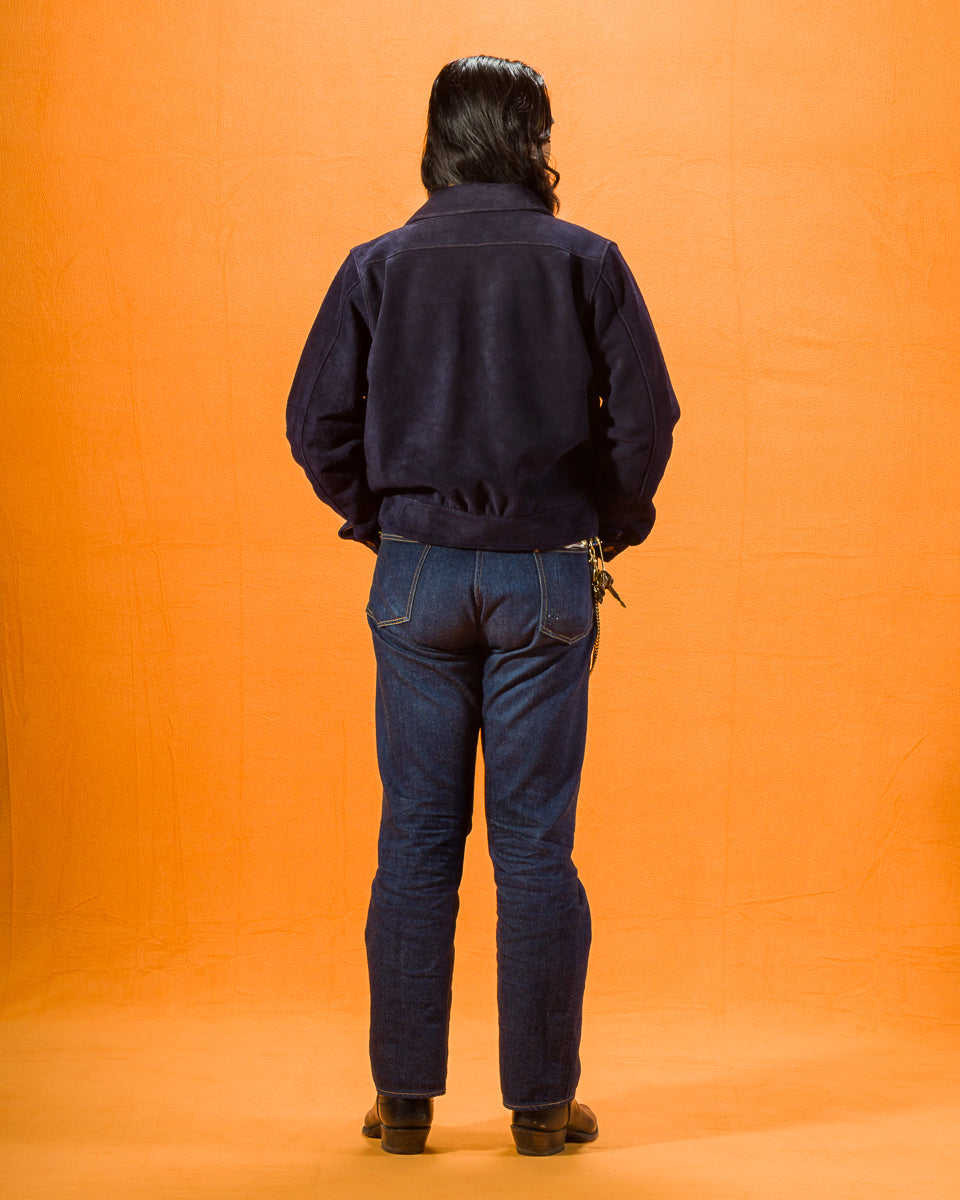 Y'2 Leather Steer Roughout 30's Style French Cycle Short Jacket (TB-153) - Navy - Standard & Strange