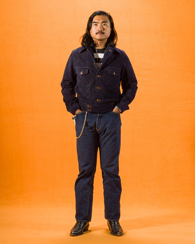 Y'2 Leather Steer Roughout 30's Style French Cycle Short Jacket (TB-153) - Navy - Standard & Strange