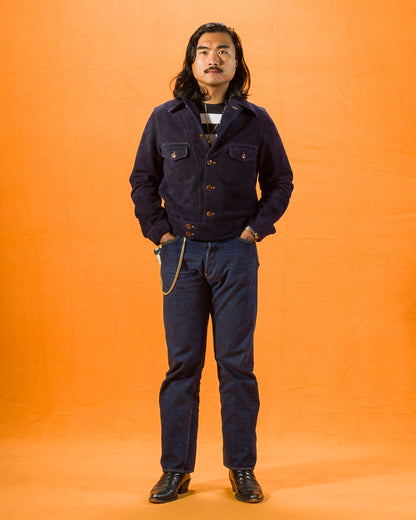 Y'2 Leather Steer Roughout 30's Style French Cycle Short Jacket (TB-153) - Navy - Standard & Strange