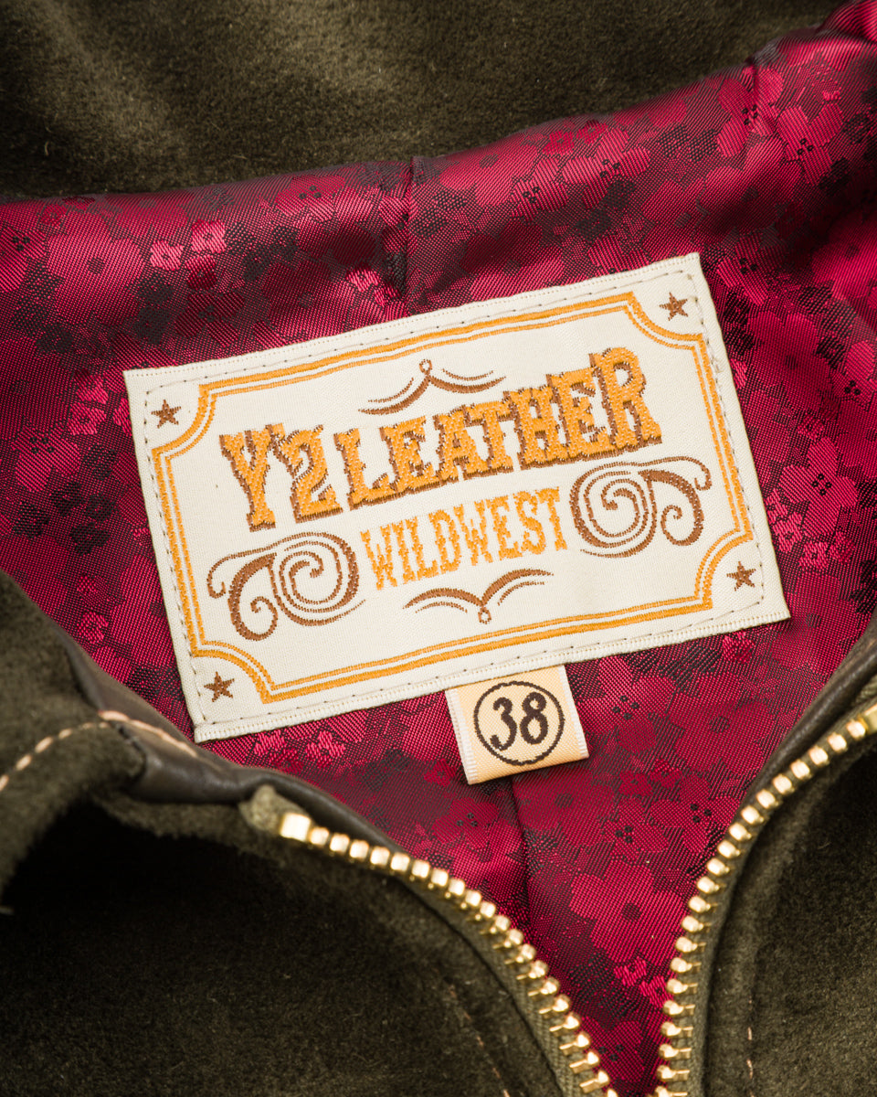 Y'2 Leather Steer Roughout Fringe Jacket (LR-01) - Olive - Standard & Strange