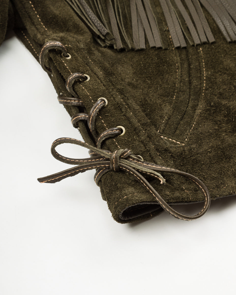 Y'2 Leather Steer Roughout Fringe Jacket (LR-01) - Olive - Standard & Strange