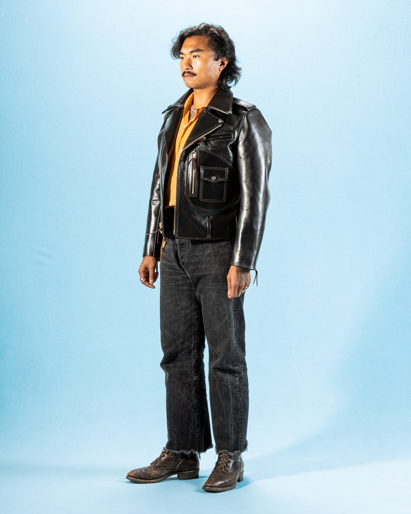 vintage‼︎ W-Riders JKT. D-pocket. Y'2 Leather Vintage Horse D-Pocket Double Riders Jacket - Black