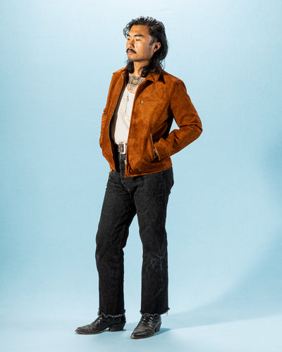 Y'2 Leather Y'2 x S&S Steer Suede Collared Single Riders Jacket (TR-65 Custom) - Camel - Standard & Strange