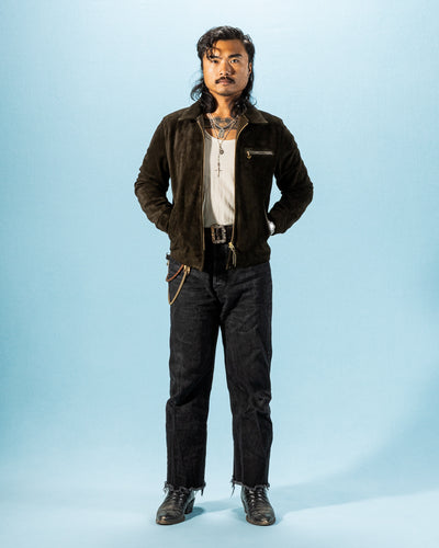 Y'2 Leather Y'2 x S&S Steer Suede Collared Single Riders Jacket (TR-65 Custom) - Olive - Standard & Strange