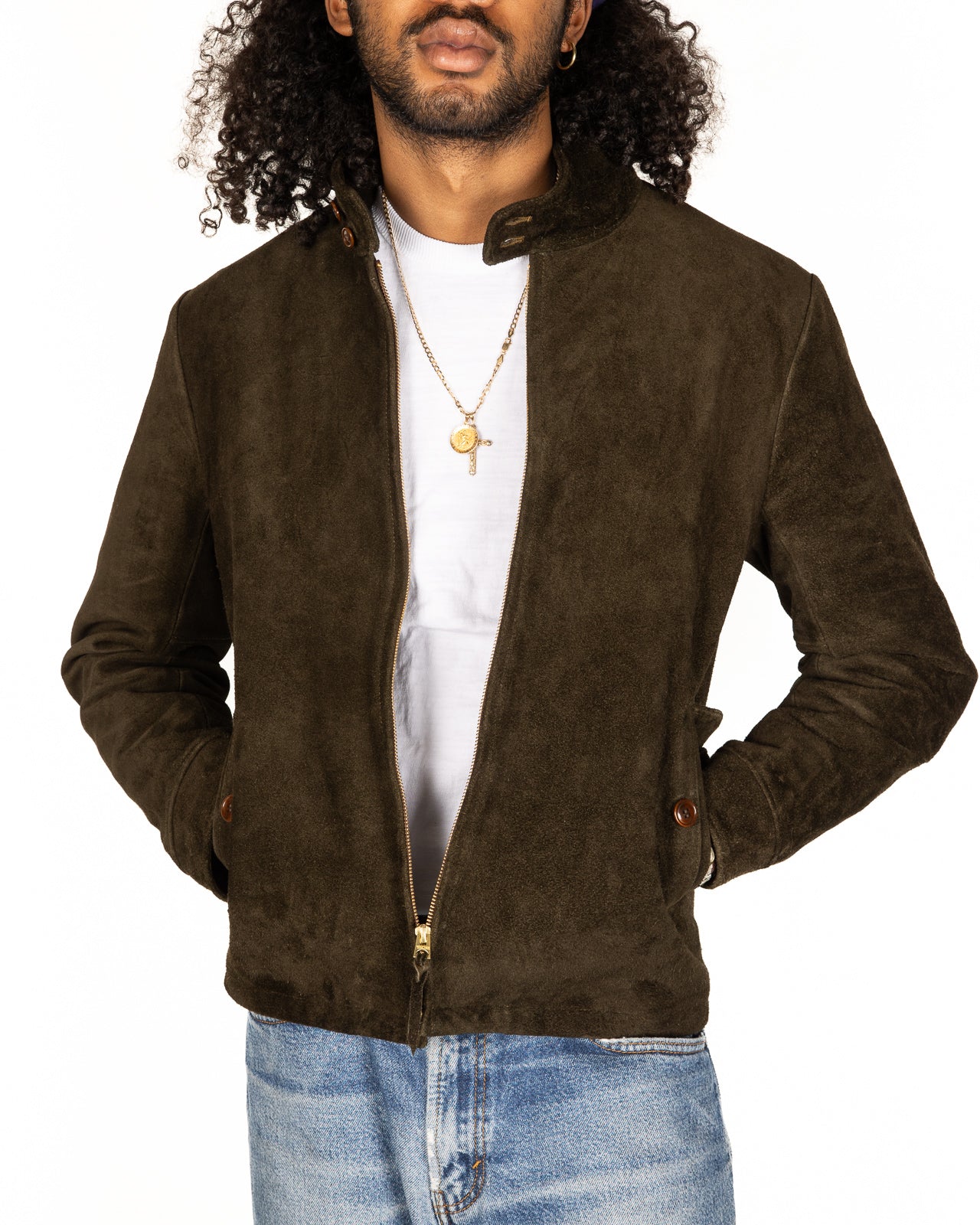 Y'2 Leather Steer Suede Swing Top Jacket - Olive (TB-148