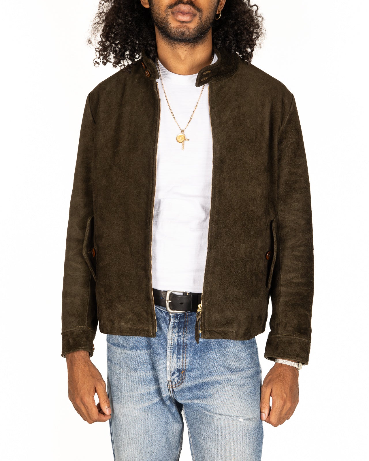 y'2 leather　シングルライダース　ステアスエード　オリーブ Y'2 Leather Steer Suede Swing Top Jacket - Olive (TB-148