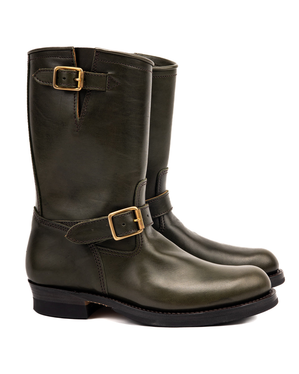 Y'2 Leather Engineer Boot - Olive Eco Horse (EB-01) - Standard & Strange