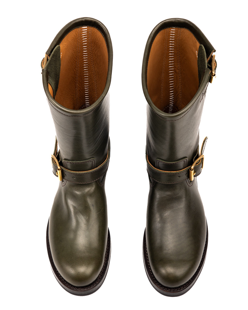 Y'2 Leather Engineer Boot - Olive Eco Horse (EB-01) - Standard & Strange
