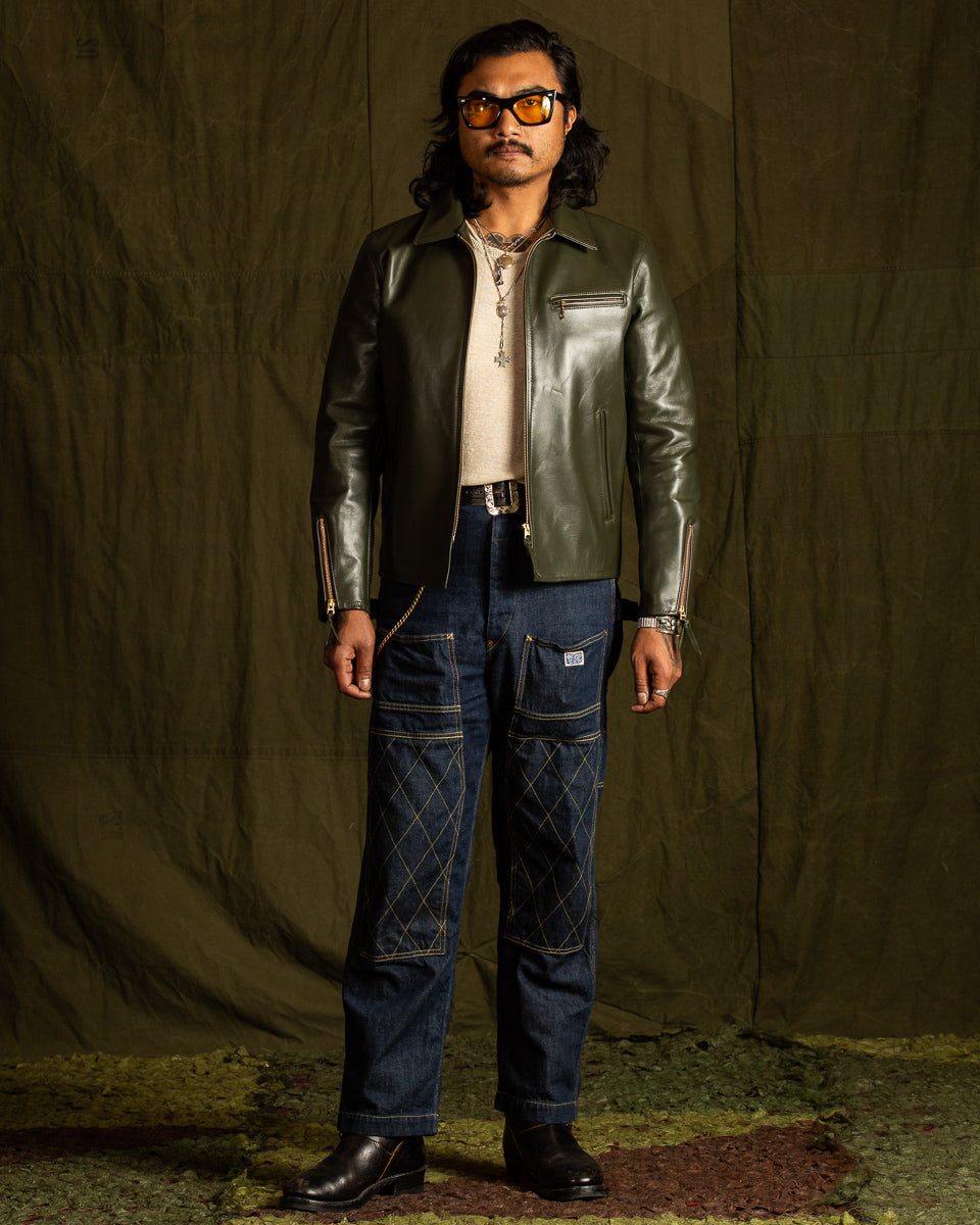 Y'2 Leather Lightweight Vintage Horsehide Single Riders Jacket (PR-65) - Olive - Standard & Strange