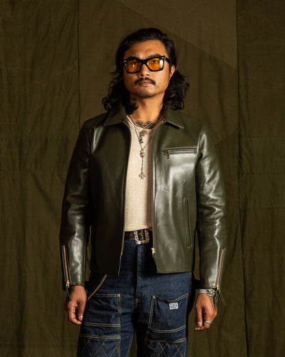 Y'2 Leather Lightweight Vintage Horsehide Single Riders Jacket (PR-65) - Olive - Standard & Strange