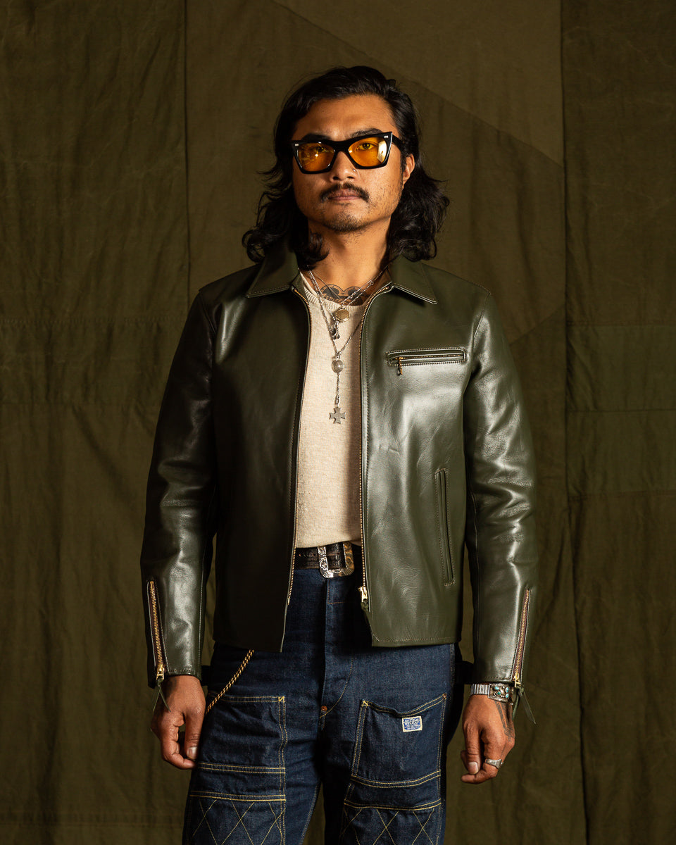 Y'2 Leather Lightweight Vintage Horsehide Single Riders Jacket (PR-65) - Olive - Standard & Strange