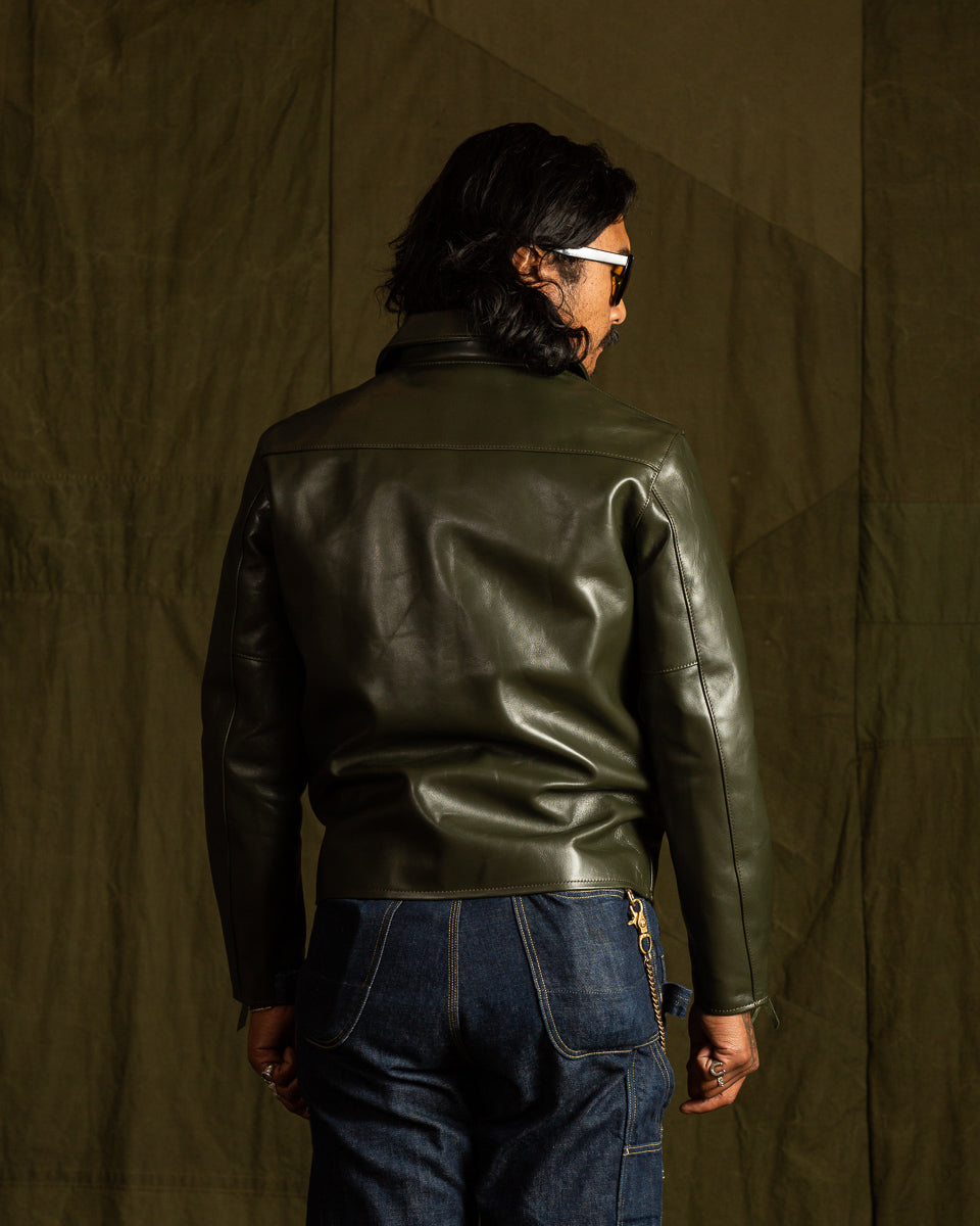 Lightweight Vintage Horsehide Single Riders Jacket (PR-65) - Olive