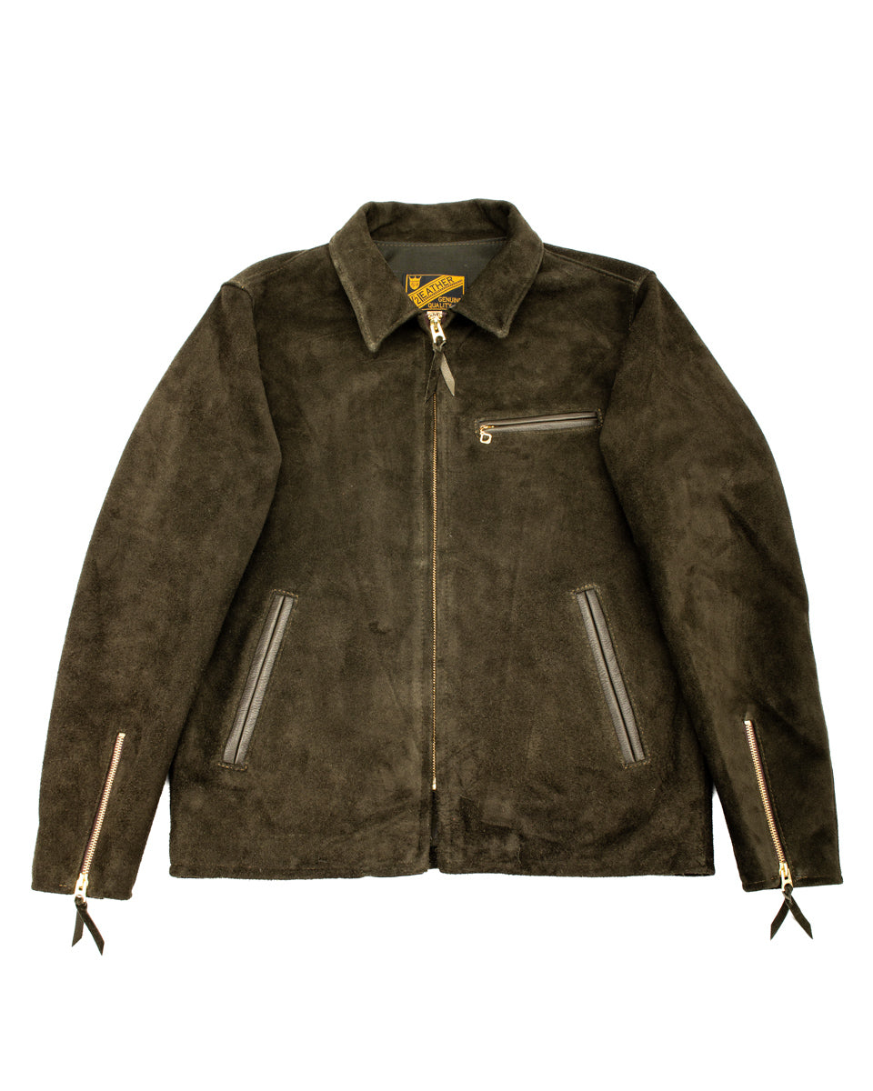 Y'2 Leather Steer Suede Collared Single Riders Jacket (TR-65) - Olive - Standard & Strange