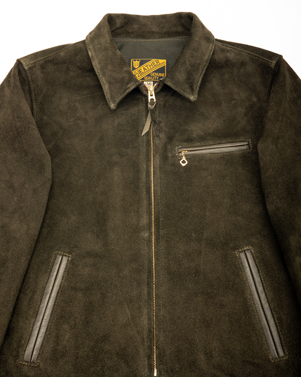 Steer Suede Collared Single Riders Jacket (TR-65) - Olive