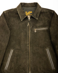 Y'2 Leather Steer Suede Collared Single Riders Jacket (TR-65) - Olive - Standard & Strange