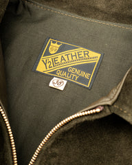 Y'2 Leather Steer Suede Collared Single Riders Jacket (TR-65) - Olive - Standard & Strange