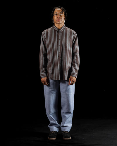 Brook L/S Shirt - Handwoven Plum/Indigo Kala Cotton Variegated Stripe