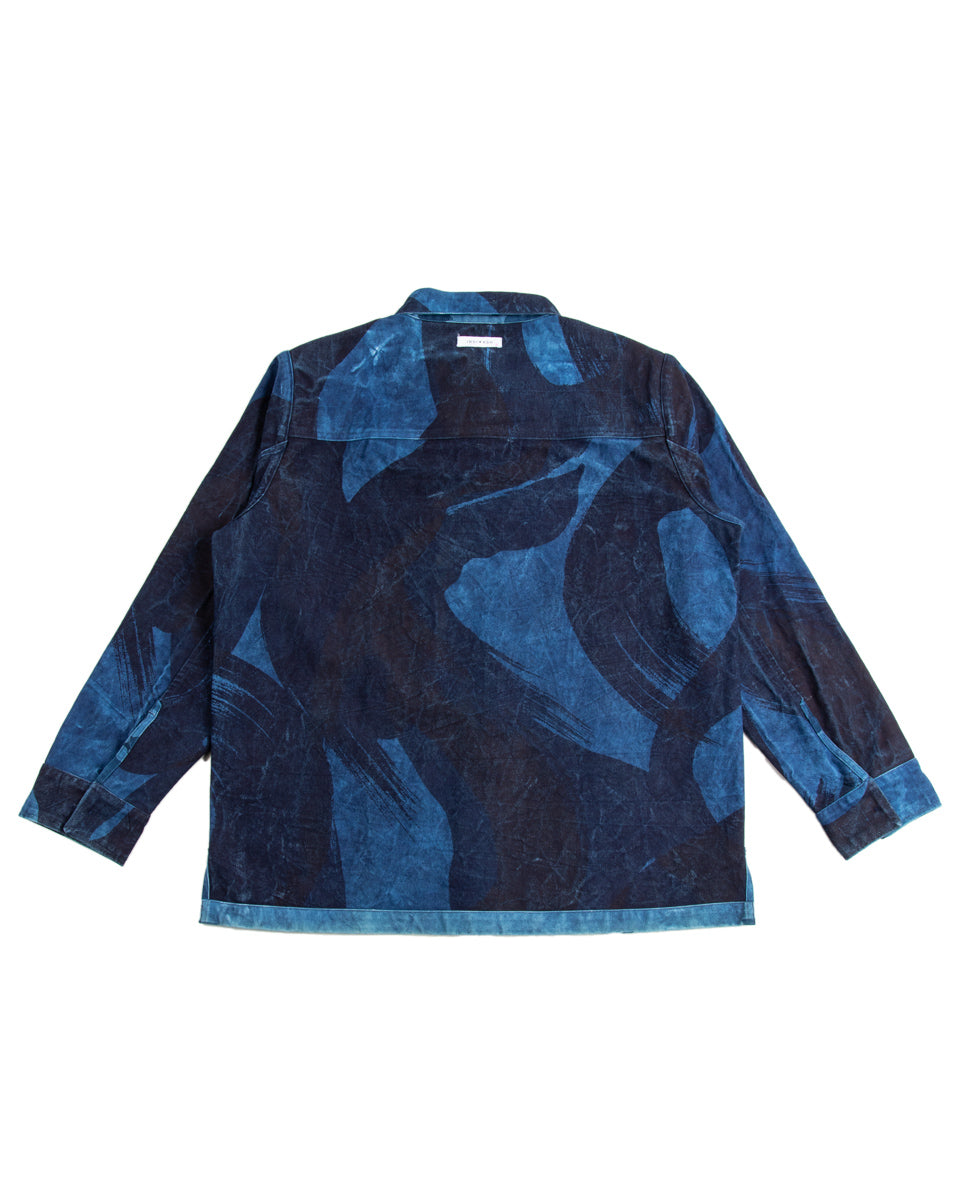 Cloud Camo Shirt Jacket, Indigo Screen Printed Organic Cotton Canvas