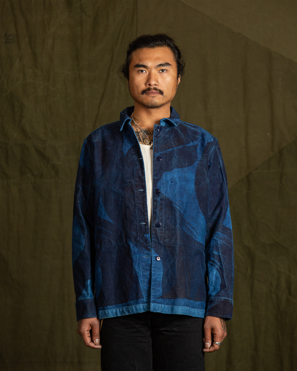 Indi + Ash Cloud Camo Shirt Jacket, Indigo Screen Printed Organic Cotton Canvas - 1 (XS)