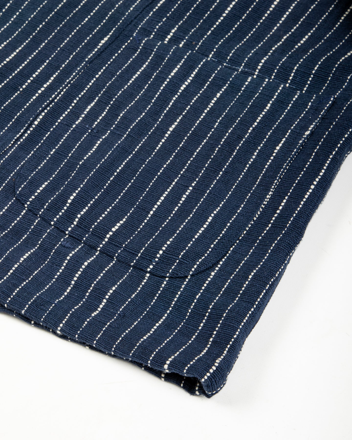 Study Jacket - Handwoven Dark Indigo/Ecru Ticking Stripe