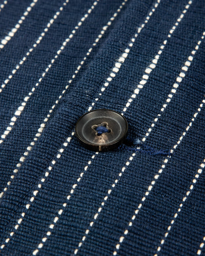 Study Jacket - Handwoven Dark Indigo/Ecru Ticking Stripe