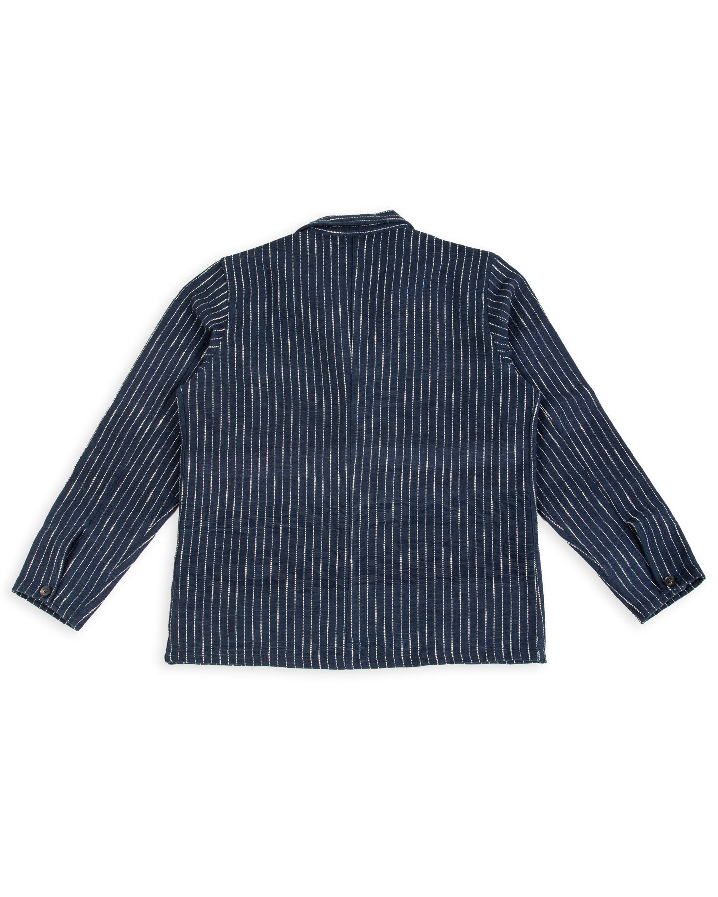 Study Jacket - Handwoven Dark Indigo/Ecru Ticking Stripe