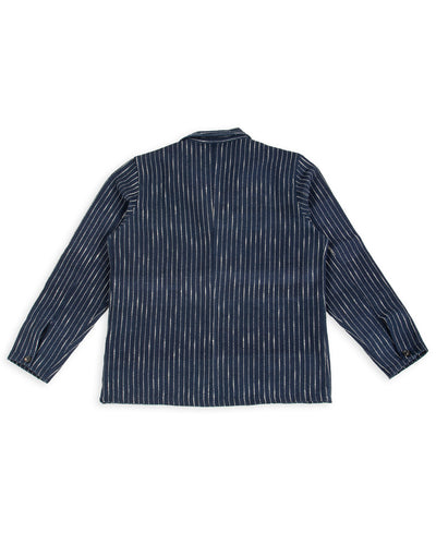 Study Jacket - Handwoven Dark Indigo/Ecru Ticking Stripe