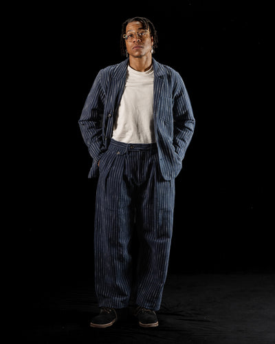 Study Jacket - Handwoven Dark Indigo/Ecru Ticking Stripe