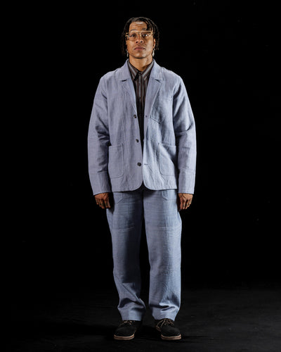 Study Jacket - Handwoven French Blue/Indigo Military Herringbone