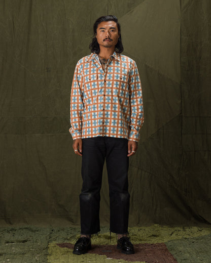 Indigofera Webster Shirt - White/Orange/Blue Printed Flannel - Standard & Strange