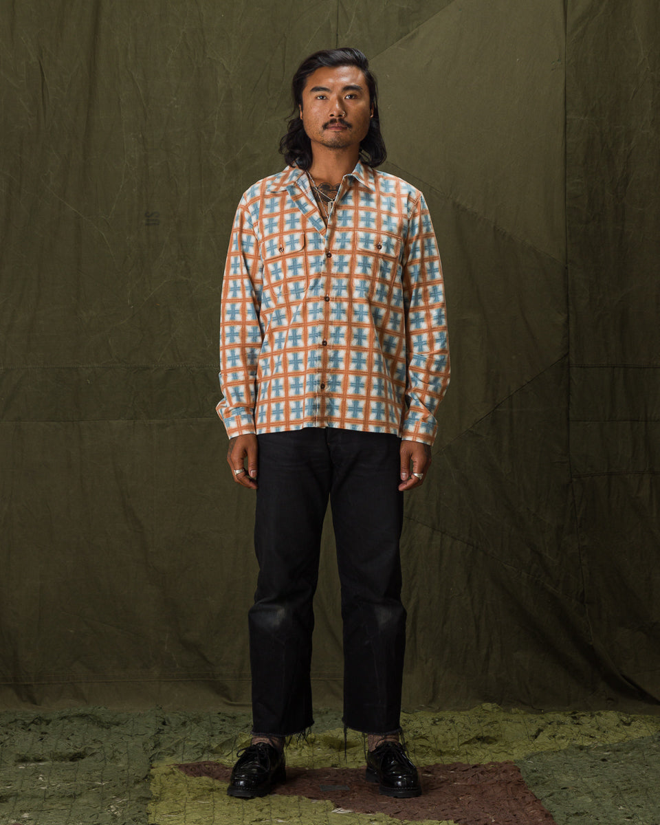 Indigofera Webster Shirt - White/Orange/Blue Printed Flannel - Standard & Strange