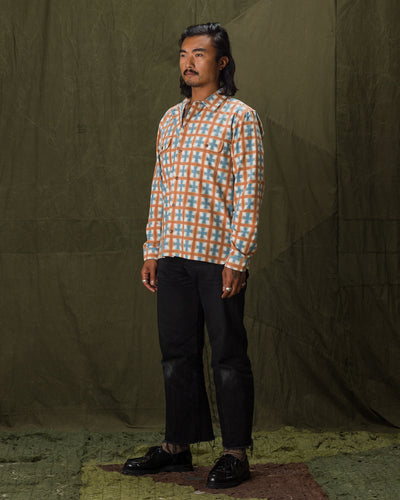 Indigofera Webster Shirt - White/Orange/Blue Printed Flannel - Standard & Strange