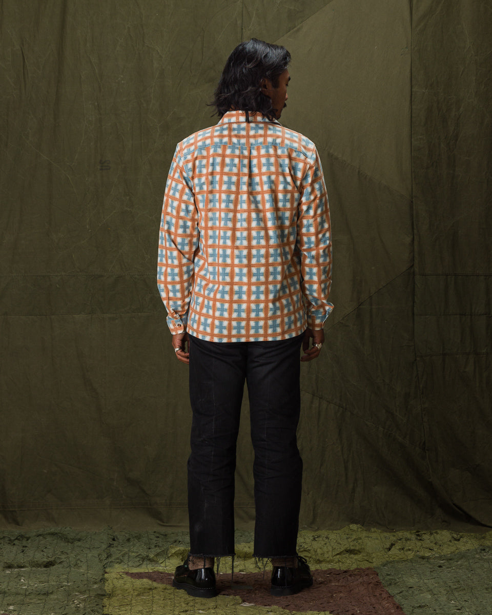 Indigofera Webster Shirt - White/Orange/Blue Printed Flannel - Standard & Strange