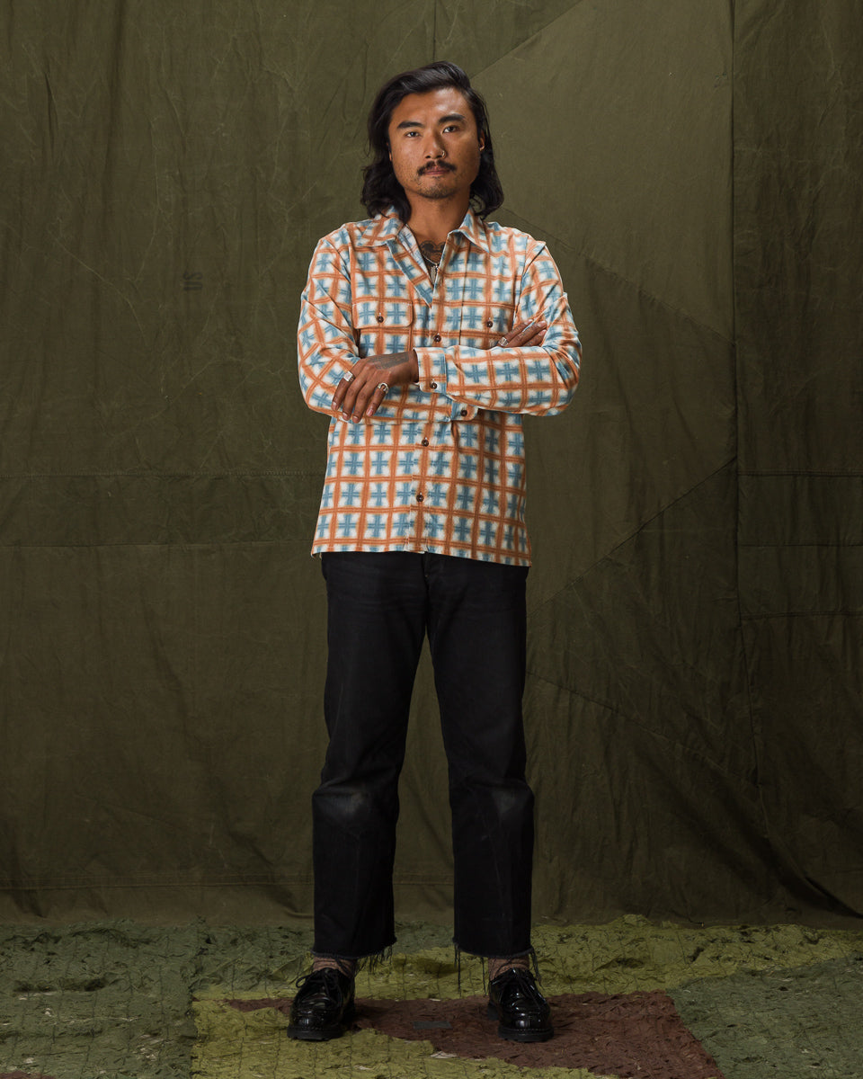 Indigofera Webster Shirt - White/Orange/Blue Printed Flannel - Standard & Strange