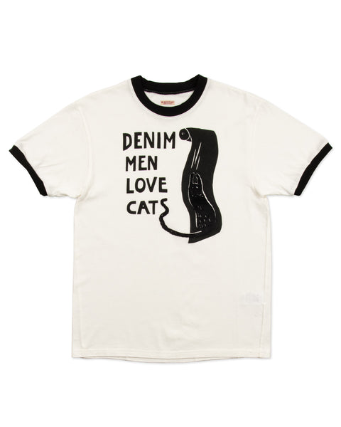 Kapital 20 Jersey Ringer T DENIM MEN LOVE CATS SCRATCH White Standard Strange