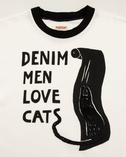 Kapital 20/-Jersey Ringer T (DENIM MEN LOVE CATS SCRATCH) - White - Standard & Strange