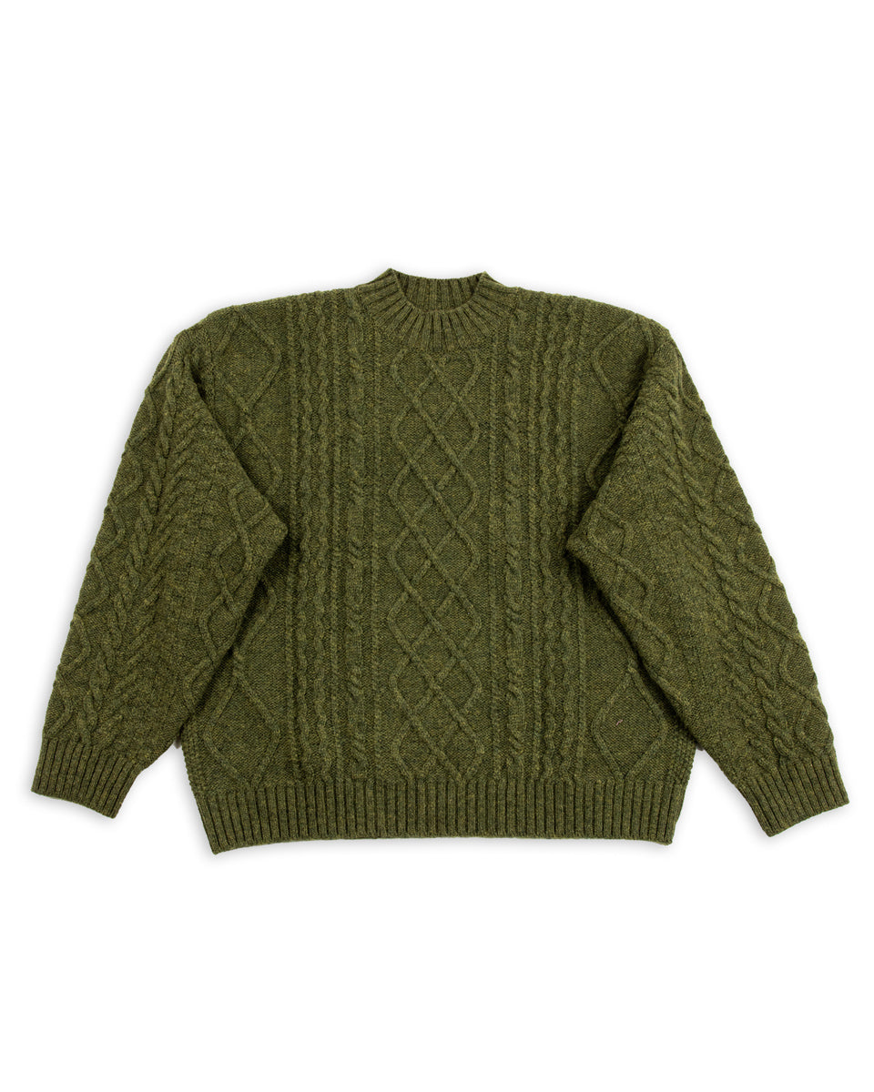 5G Wool Cable Knit Elbow-CATPITAL Crew Sweater - Khaki