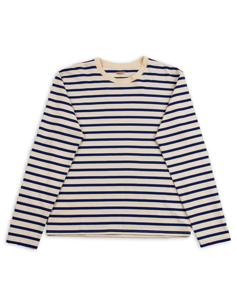 Stripe Jersey Crew Long Sleeve T (RAINBOWY Patch) - Ecru x Blue