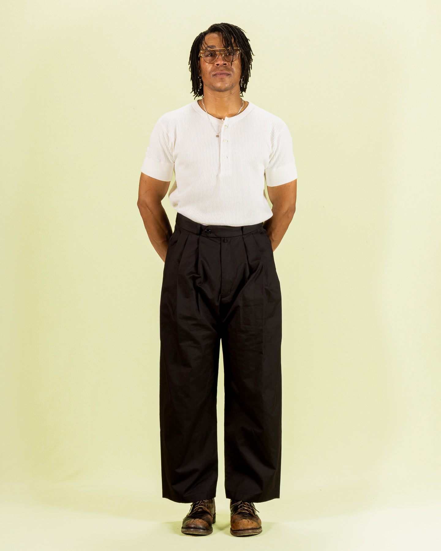 Monitaly Triple Tuck Wide Pants - Black Vancloth Oxford - Standard & Strange