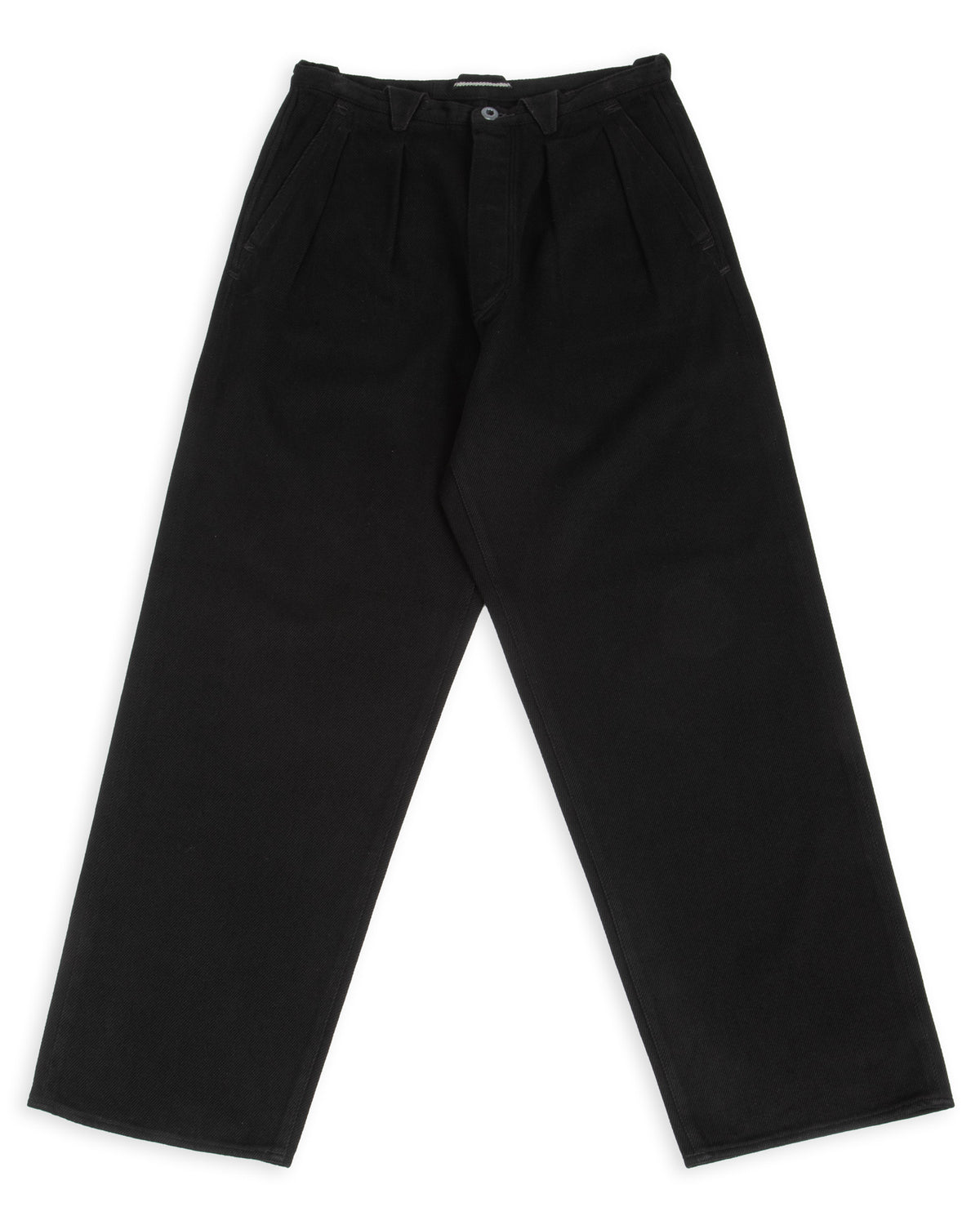 MotivMfg Pleat Denim Trousers - Black Tailorable Denim - Standard & Strange