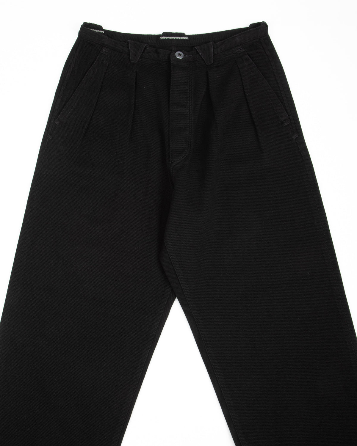 MotivMfg Pleat Denim Trousers - Black Tailorable Denim - Standard & Strange