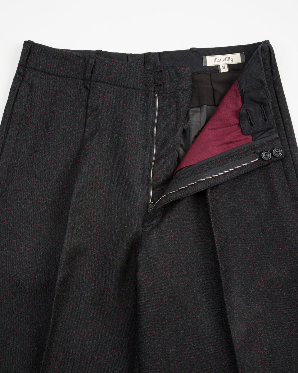 MotivMfg Mono Trousers - Red Rain Charcoal "Redpath" Flannel - Standard & Strange